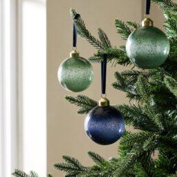 Habitat Pack of 3 Glass Christmas Baubles - Green and Blue - thumbnail 1