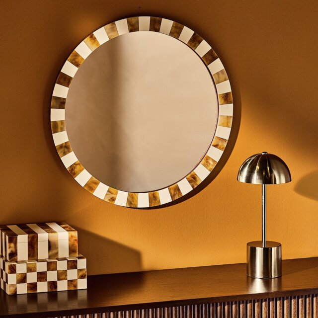 Habitat Checkered Brown Resin Round Wall Mirror - 50cm - image 1