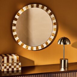 Habitat Checkered Brown Resin Round Wall Mirror - 50cm - thumbnail 1