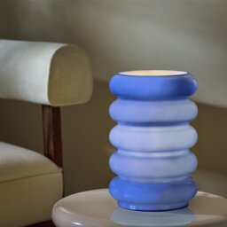 Habitat Billie Ribbed Glass Table Lamp - Blue - thumbnail 1