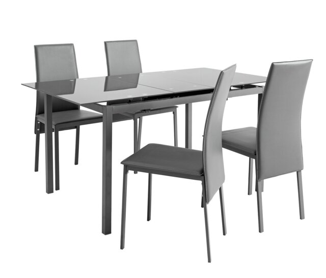 Argos Home Lido Extending Grey Dining Table & 4 Grey Chairs - image 1