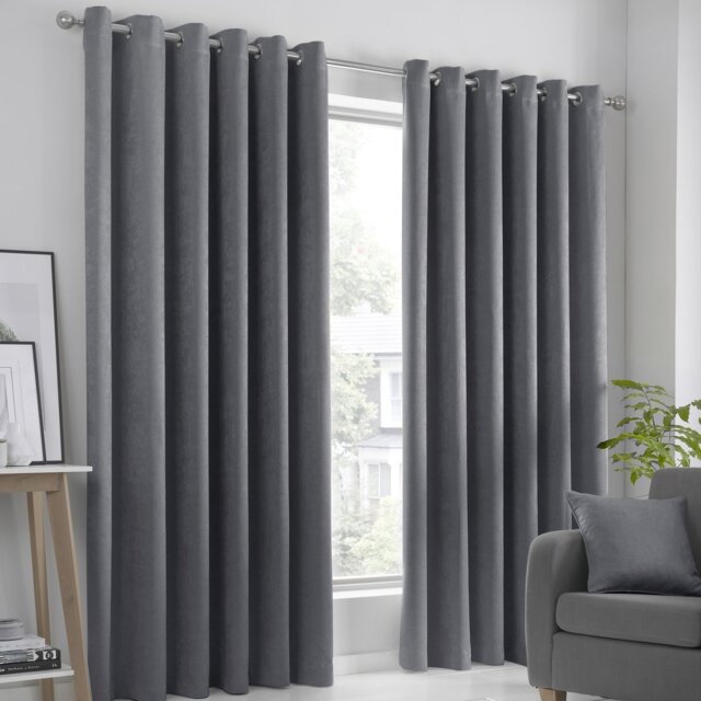 Fusion Strata Dim Out Eyelet Curtains - Charcoal - 117x137cm - image 1