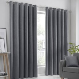 Fusion Strata Dim Out Eyelet Curtains - Charcoal - 117x137cm - thumbnail 1