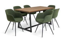 Habitat Nomad Extending Oak Dining Table & 6 Green Chairs - thumbnail 1