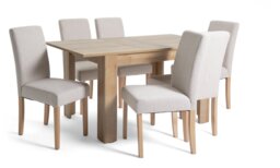 Argos Home Miami Extend Oak Dining Table & 6 Cream Chairs