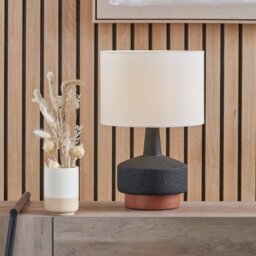 Pacific Elio Ceramic Wood Effect Table Lamp - Black & White