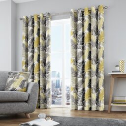 Fusion Tropical Palm Leaf Eyelet Curtains - Ochre - 229x183cm