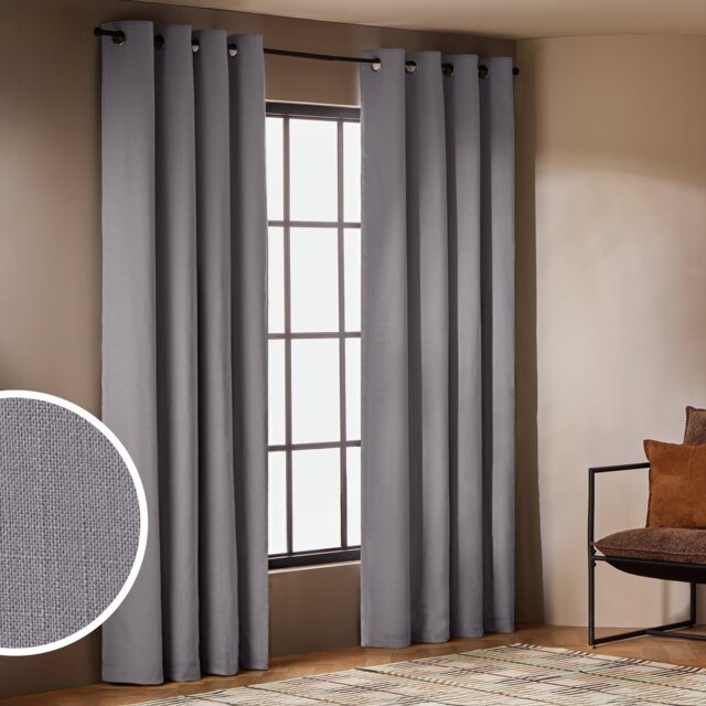 Habitat Blackout with Linen Eyelet Curtains - Dove Grey - 117x183cm - image 1