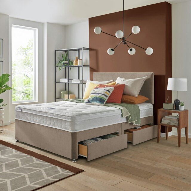 Silentnight Travis Kingsize Ortho 4 Drawer Divan Bed & Headboard - Sand - image 1