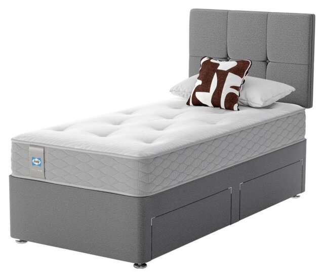 Sealy Newman Support Single 2 Drawer Divan Bed - Grey - image 1