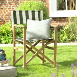 Habitat Folding Wooden Garden Director Chair - Green & White - thumbnail 1