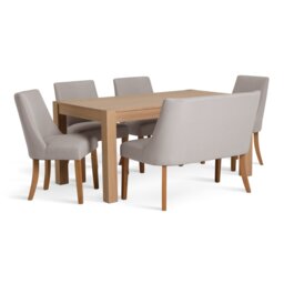 Habitat Alston Ext Oak Dining Table, 1 Bench & 4 Grey Chairs - thumbnail 1