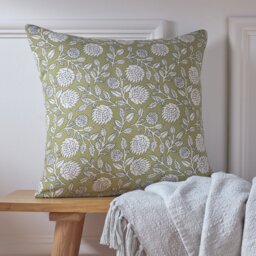 Argos Home Woodblock Floral Cushion Olive - 43x43cm - thumbnail 1