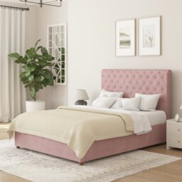 Aspire Taylor Double Velvet End Lift Ottoman Bed - Blush