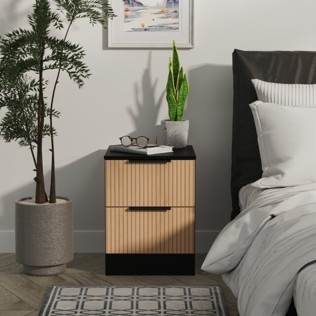 Livara Ready Assembled Tofino Bedside Table - Black & Oak - image 1