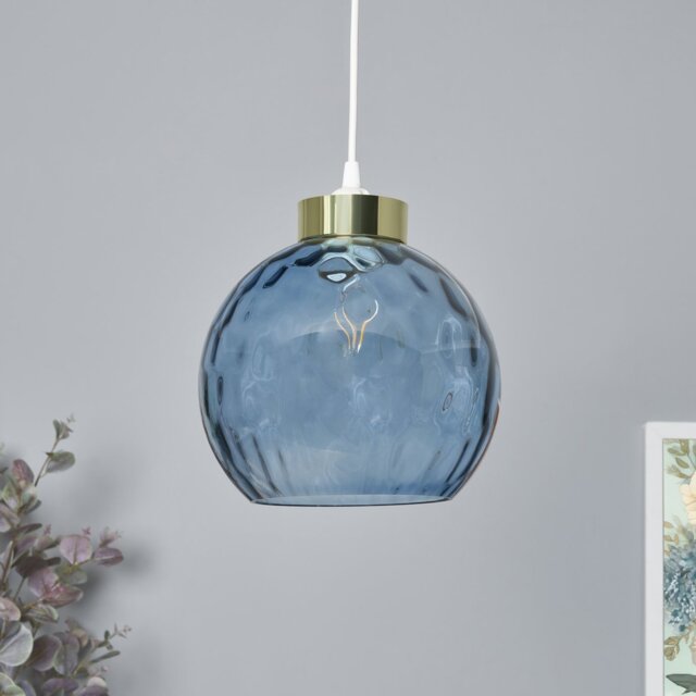 BHS Dexta Dimple Blue Glass Easy Fit Lampshade - 21.5cm - image 1