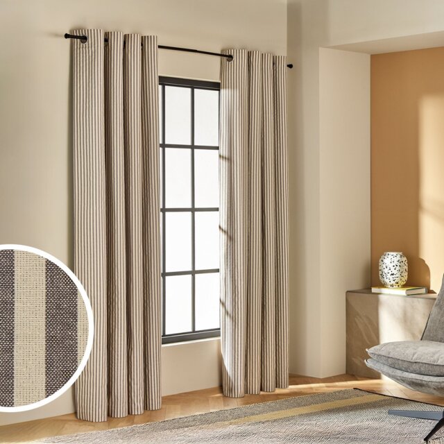 Habitat Yarn Dye Stripe Blackout Eyelet Curtains - Charcoal - 168x183cm - image 1