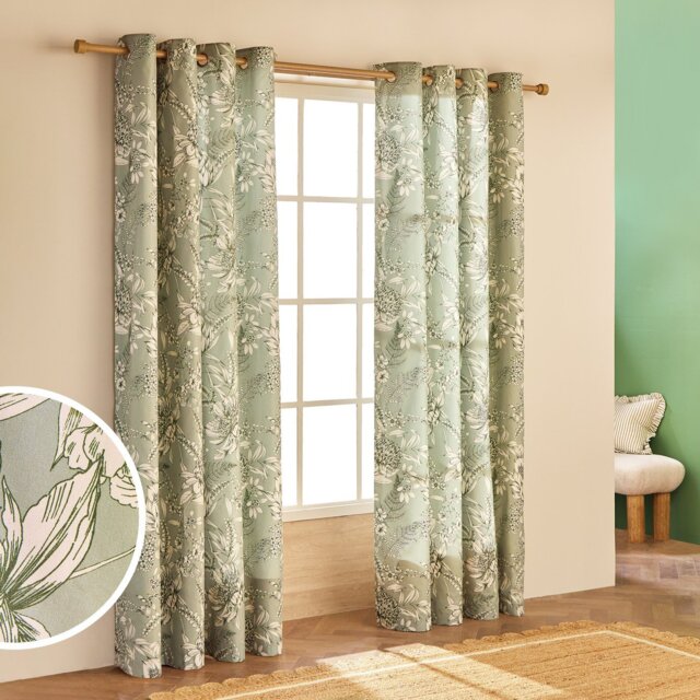 Habitat Botanical Print Eyelet Curtains - Sage - 229x183cm - image 1