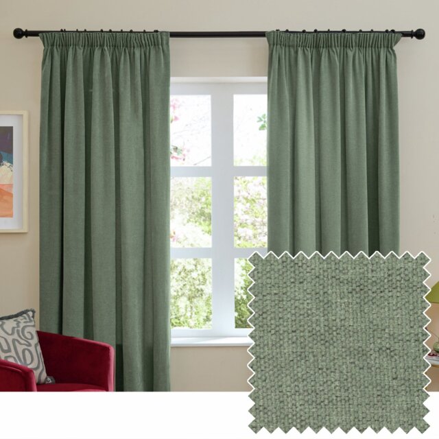 Furn Soft Chenille Blackout Pencil Pleat Curtains - Green - 168x229cm - image 1