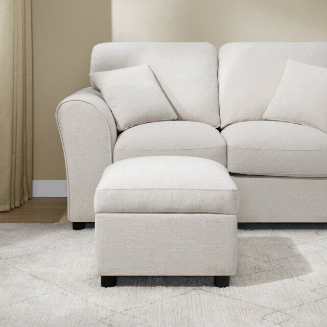 Argos Home Harry Chenille Storage Footstool - Natural - image 1