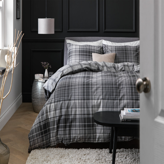 Argos Home Grey Brushed Cotton Check Bedding Set - King Size - image 1