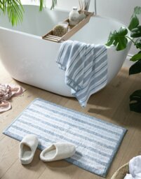 Habitat Coastal Horizontal Stripe Cotton Bath Mat-Blue&White - thumbnail 2