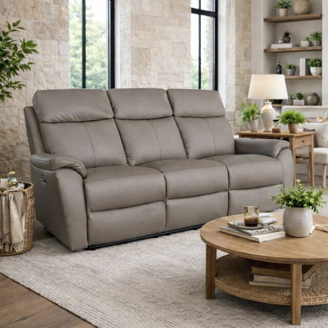 Aspire Kingsmere Leather 3 Seater Power Recliner Sofa - Elephant - image 1