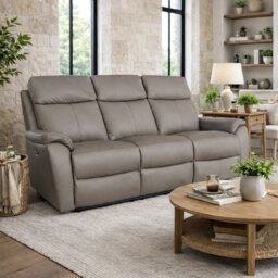Aspire Kingsmere Leather 3 Seater Power Recliner Sofa - Elephant