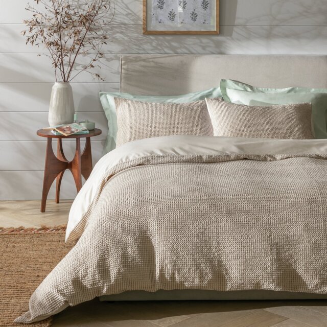 Habitat Cotton Contrast Waffle Beige Bedding Set - Double - image 1