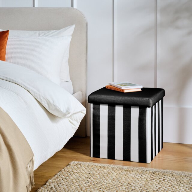 Argos Home Tilly Small Fabric Ottoman - Black & White - image 1