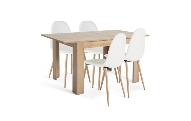 Argos Home Miami Extend Oak Dining Table & 4 White Chairs - image 1