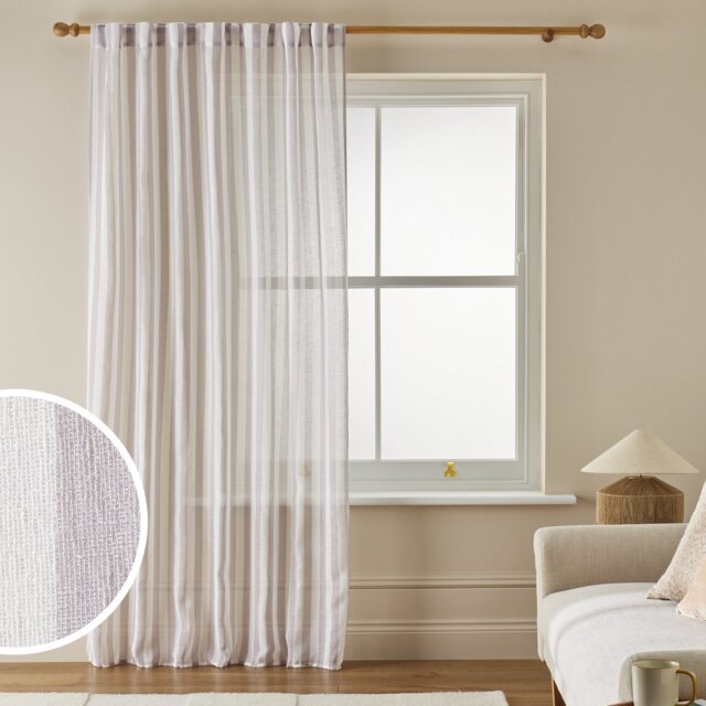 Argos Home Stripe Tab Top Sheer Voile Curtain - Grey - 140x137cm - image 1