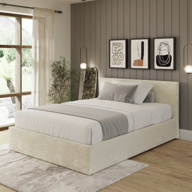 GFW Kingsize Crushed Velvet End Lift Ottoman Bed - Cream - image 1