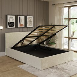 GFW Kingsize Crushed Velvet End Lift Ottoman Bed - Cream - thumbnail 2
