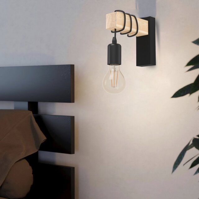 Eglo Townshend Steel Wall Light - Black & Wood - image 1