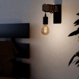 Eglo Townshend Steel Wall Light - Black & Wood - thumbnail 2