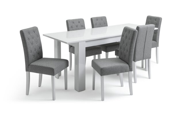 Argos Home Miami Extending White Dining Table &6 Grey Chairs - image 1