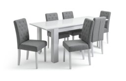 Argos Home Miami Extending White Dining Table &6 Grey Chairs - thumbnail 1