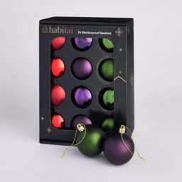 Habitat Pack of 24 Shatterproof Multicolour Baubles - thumbnail 2