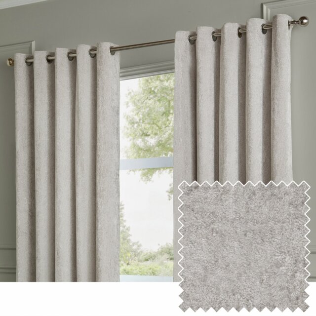 Paoletti Lustre Velvet Eyelet Curtains - Silver - 229x137cm - image 1