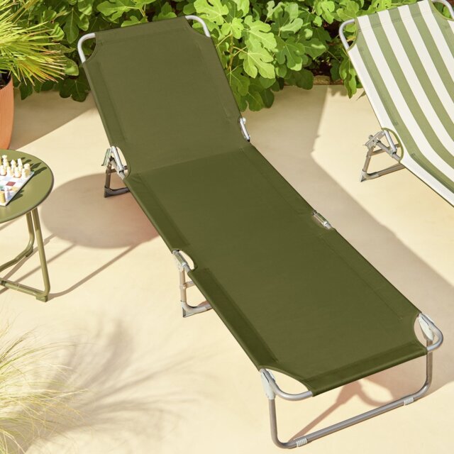 Habitat Folding Metal Sun Lounger - Green - image 1
