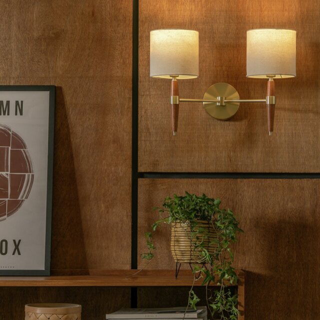 Habitat Century Wood 2 Light Wall Light - Walnut - image 1