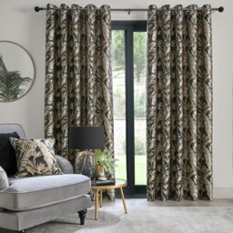 Laurence Llewelyn-Bowen Paradise Palm Leaf Eyelet Curtains - Black - 168x137cm