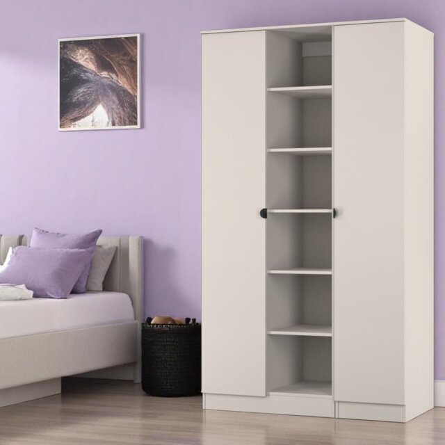 Livara Ready Assembled Canmore 2 Door Shelf Wardrobe -Beige - image 1