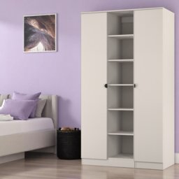 Livara Ready Assembled Canmore 2 Door Shelf Wardrobe -Beige - thumbnail 1