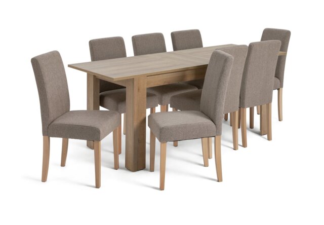 Argos Home Miami Extend Oak Dining Table & 8 Brown Chairs - image 1