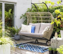 Habitat Malta Double Steel Garden Hanging Chair - Beige - thumbnail 2