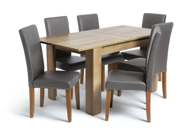 Argos Home Miami Extending Oak Dining Table & 6 Grey Chairs - image 1