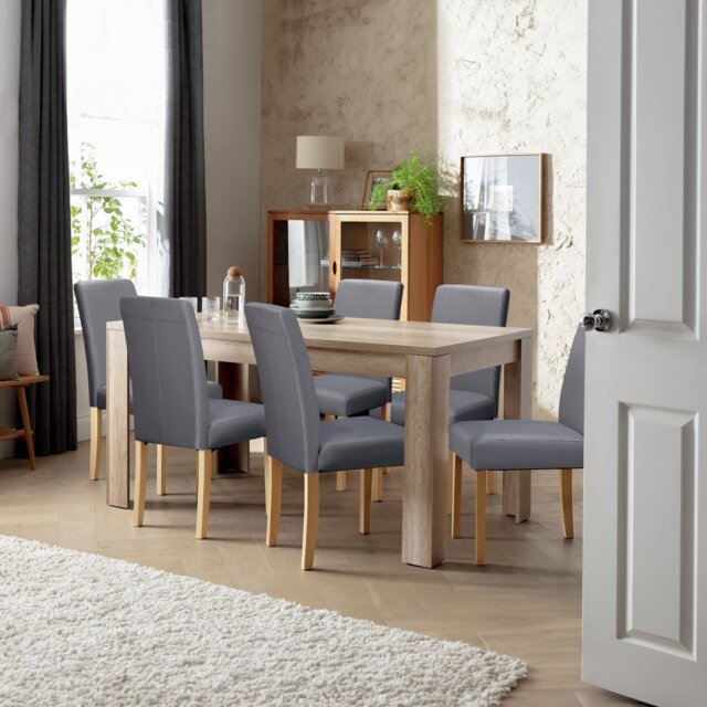 Argos Home Preston Oak Dining Table & 6 Charcoal Chairs - image 1