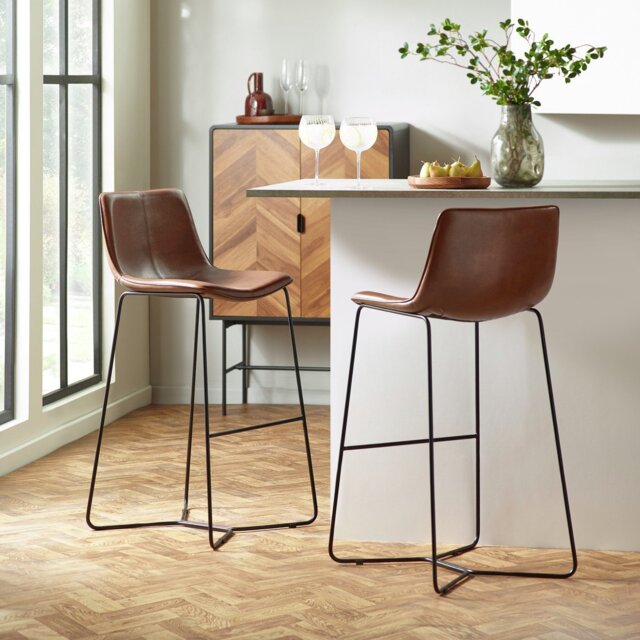 Julian Bowen Joren Pair of Faux Leather Bar Stools - Brown - image 1